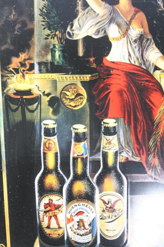 Framed Ad with Lamp Anheuser Bosch Inc Brewers Of Faust & Muenchener Lagers & Black & Tan Porter