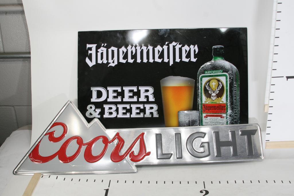 Jagermeilter 2 ft x 1.5 ft & a Coors Light 2.5 x .5 ft metal Ad Sign. 2 units