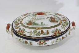 Antique Royal Doulton Burslem Oval Dishw/Lid Madras England Floral Design Gold Trim 11.5x7.5x5"