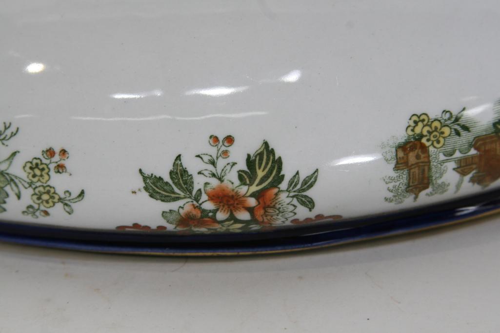 Antique Royal Doulton Burslem Oval Dishw/Lid Madras England Floral Design Gold Trim 11.5x7.5x5"