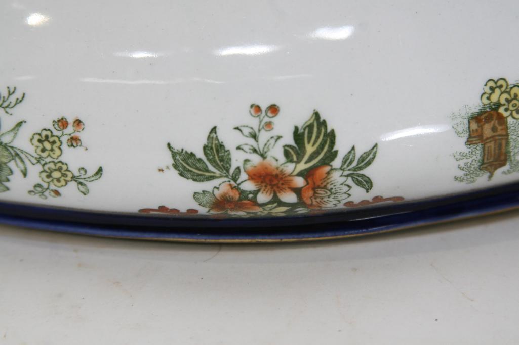 Antique Royal Doulton Burslem Oval Dishw/Lid Madras England Floral Design Gold Trim 11.5x7.5x5"