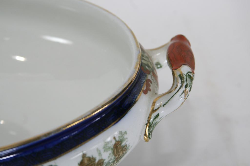 Antique Royal Doulton Burslem Oval Dishw/Lid Madras England Floral Design Gold Trim 11.5x7.5x5"