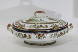 Antique Royal Doulton Burslem Oval Dishw/Lid Madras England Floral Design Gold Trim 11.5x7.5x5"