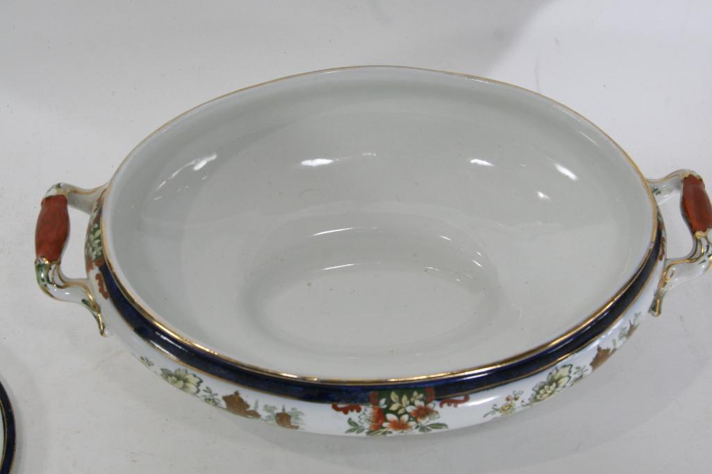 Antique Royal Doulton Burslem Oval Dishw/Lid Madras England Floral Design Gold Trim 11.5x7.5x5"