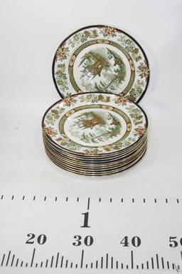 Antique Royal Doulton Round Dinnerplate Madras England Floral Design Gold Trim Apprx 10.5", 12 Units
