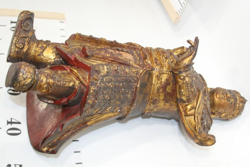 Samurai Warrior Wooden Statue L 8", H 22, W 12" ,9 lbs