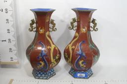 Asian Flower Vase Handpainted Dragon 14 lbs each 2 units