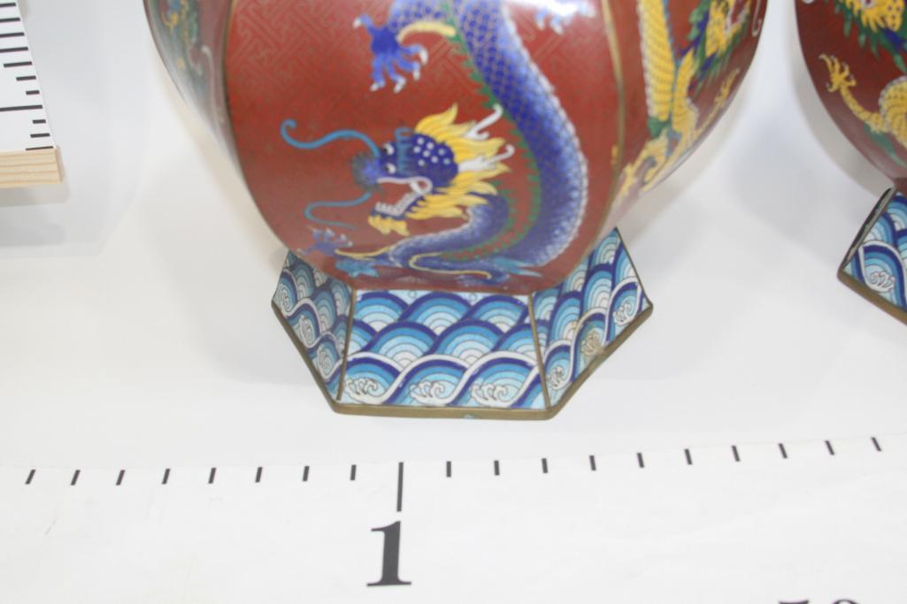 Asian Flower Vase Handpainted Dragon 14 lbs each 2 units