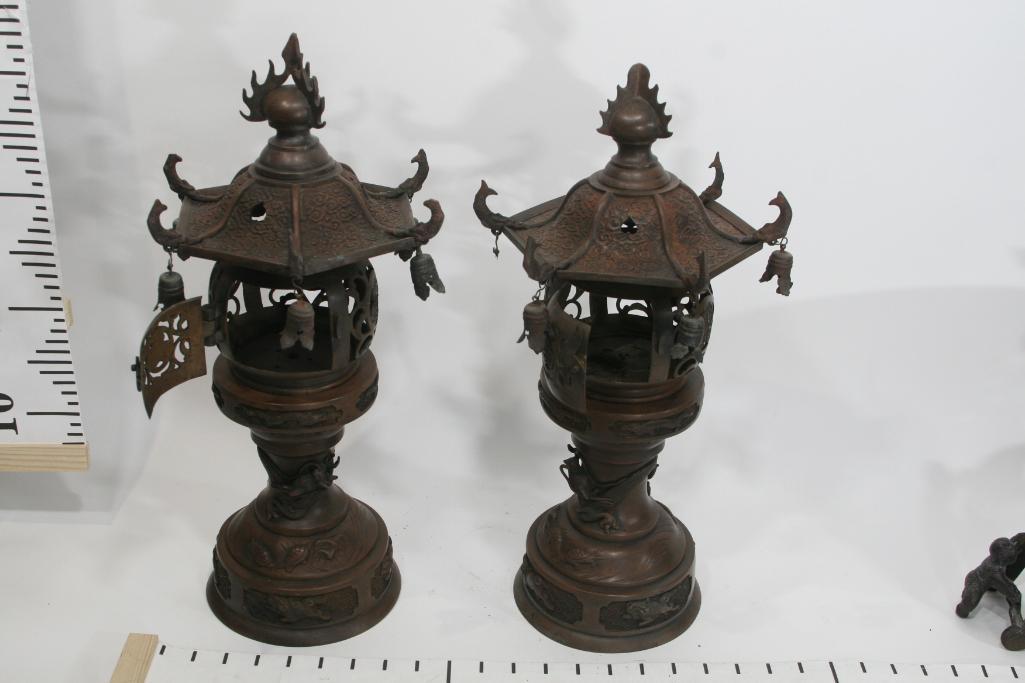 Cast Iron Asian Lamp,Dragon & Flower Design L 10"x H 19"x W 10",removable top, 16.8 lbs