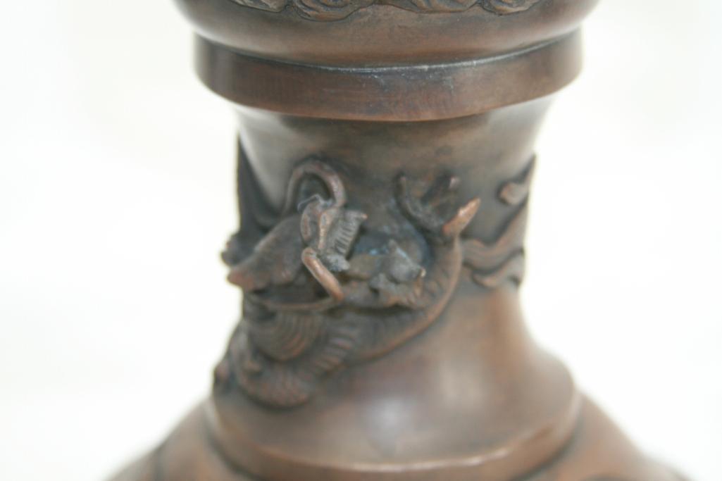 Cast Iron Asian Lamp,Dragon & Flower Design L 10"x H 19"x W 10",removable top, 16.8 lbs
