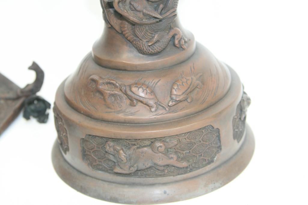 Cast Iron Asian Lamp,Dragon & Flower Design L 10"x H 19"x W 10",removable top, 16.8 lbs