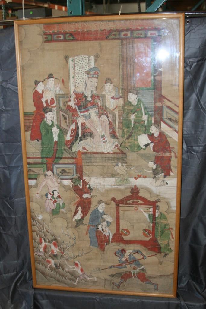 Japanese Framed Asian Ancestral Scroll Art 55" Tall 33" Wide 13 lbs