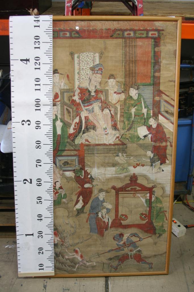 Japanese Framed Asian Ancestral Scroll Art 55" Tall 33" Wide 13 lbs
