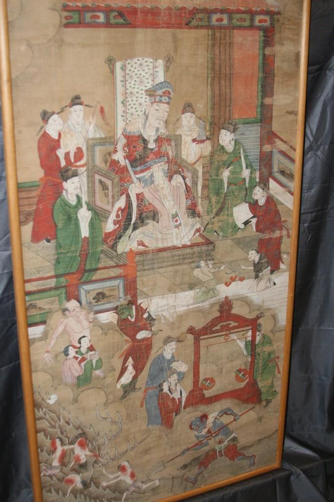 Japanese Framed Asian Ancestral Scroll Art 55" Tall 33" Wide 13 lbs