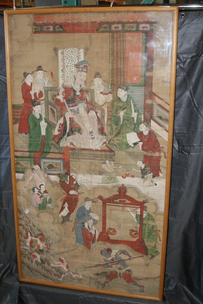 Japanese Framed Asian Ancestral Scroll Art 55" Tall 33" Wide 13 lbs