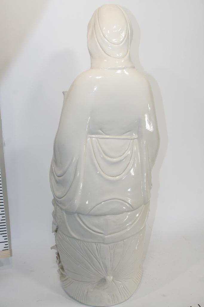 Gautama Buddha Seated in Flower Pedestal Statue Porcelain/Ceramic Approx 3 ft