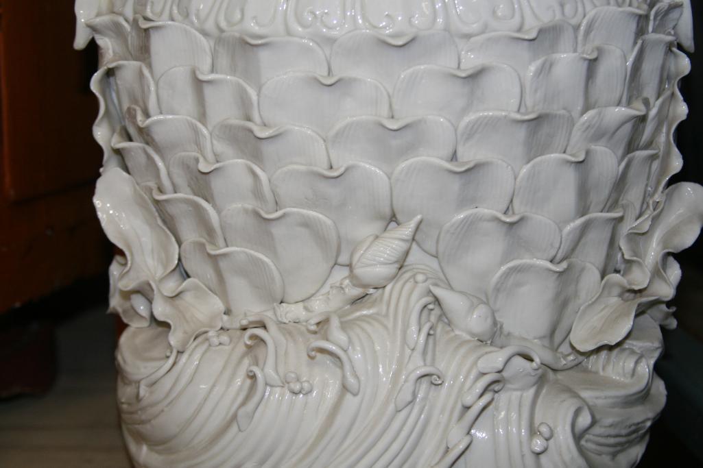 Gautama Buddha Seated in Flower Pedestal Statue Porcelain/Ceramic Approx 3 ft