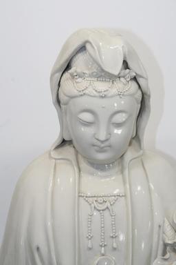 Gautama Buddha Seated in Flower Pedestal Statue Porcelain/Ceramic Approx 3 ft