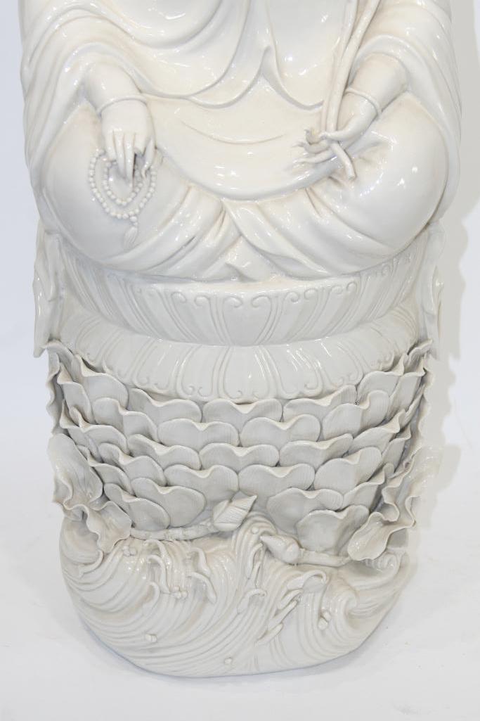 Gautama Buddha Seated in Flower Pedestal Statue Porcelain/Ceramic Approx 3 ft