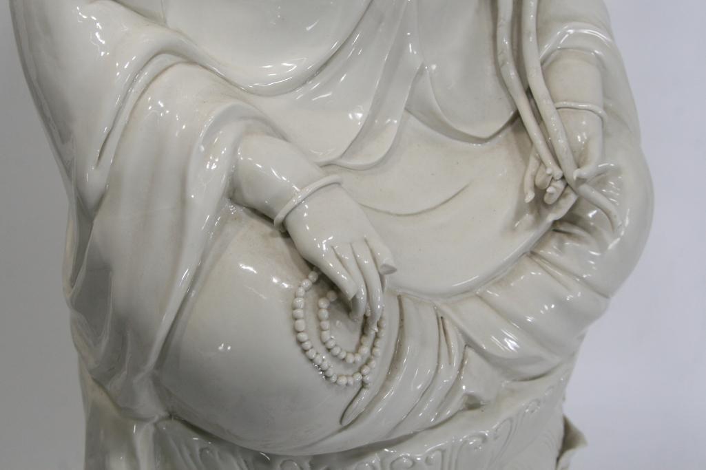 Gautama Buddha Seated in Flower Pedestal Statue Porcelain/Ceramic Approx 3 ft