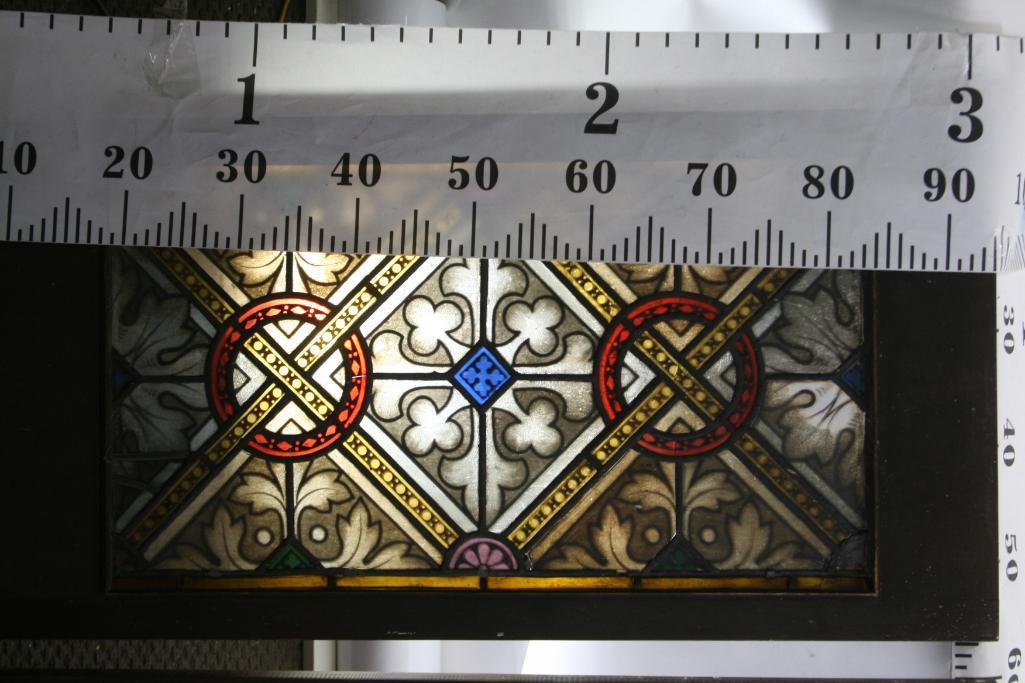 Stained Glass windows in wooden frame maybe 17th 16th century 36" x 18"