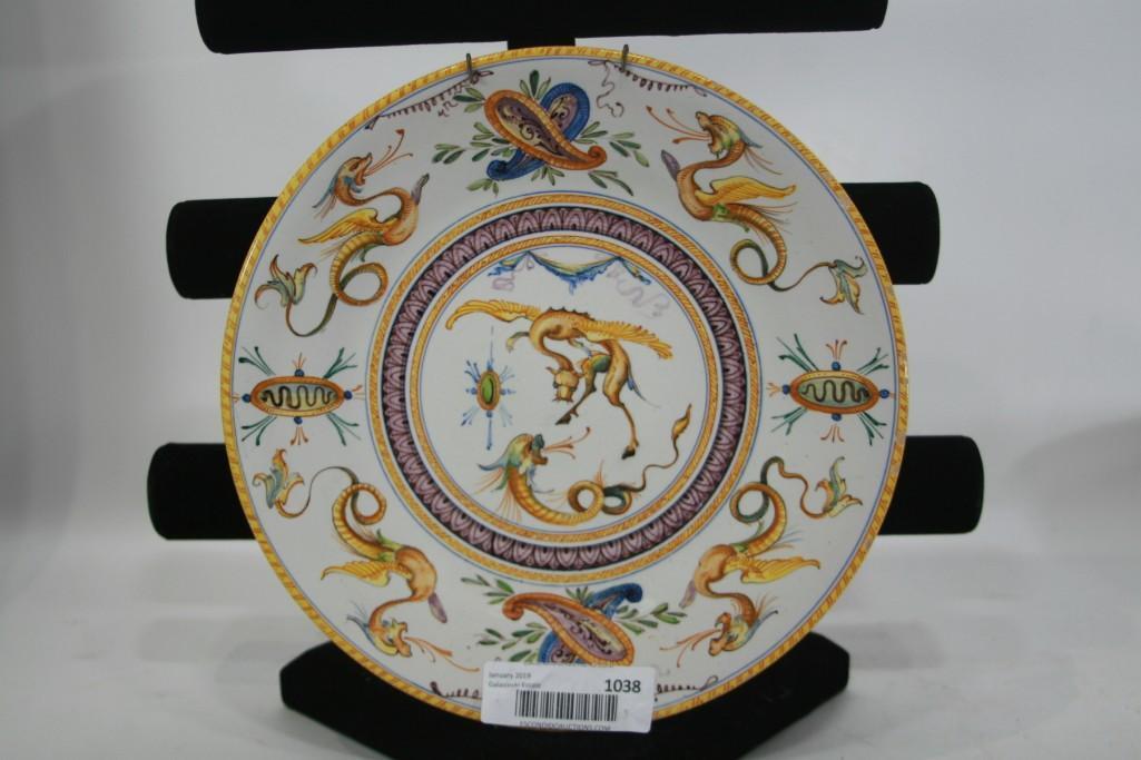 Rare Antique Cantagalli Plate Italian Hand Painted MAJOLICA FAIENCE,10 Inches