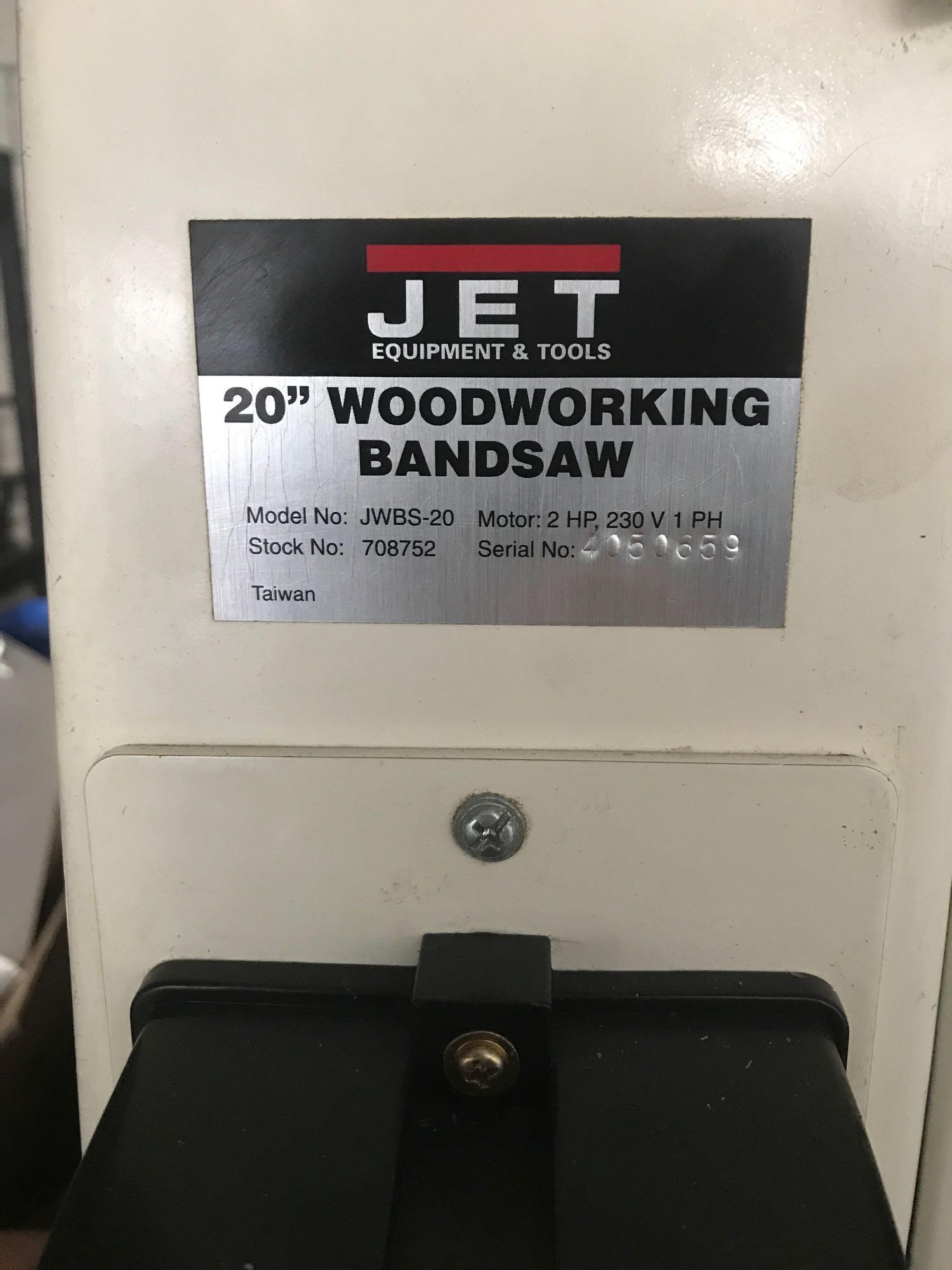 Jet 20 Inch Woodworking Bandsaw Large JWBS-20 2hp 1ph 220v Powers On