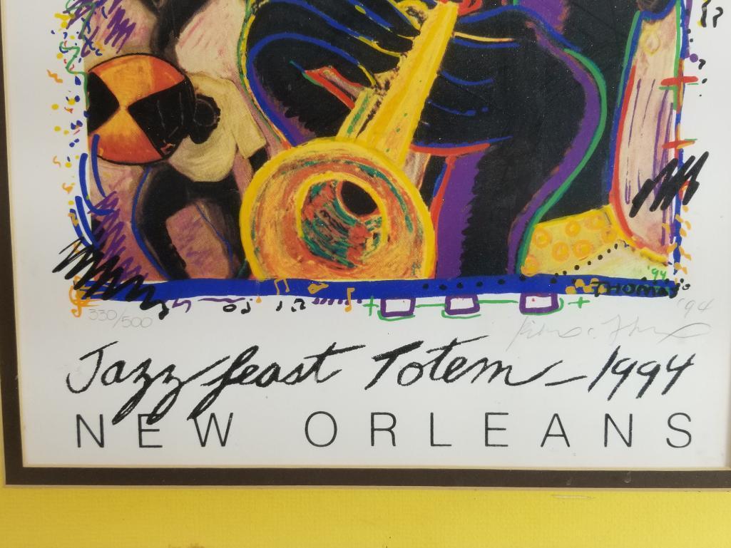Jazz Feast Totem New Orleans 1994 Framed Art Signed 330/500 40in Tall 19in Wide