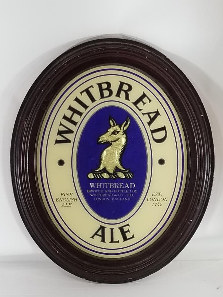 Whitebread Ale Framed Bar Glass 15in Tall 8in Wide some scratches on frame