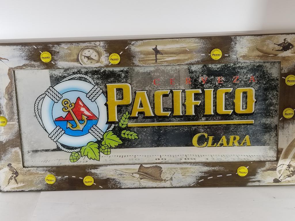 Pacifico Cerveza Clara Wooden Framed Bar Glass Artwork 16in Tall l4ft Wide