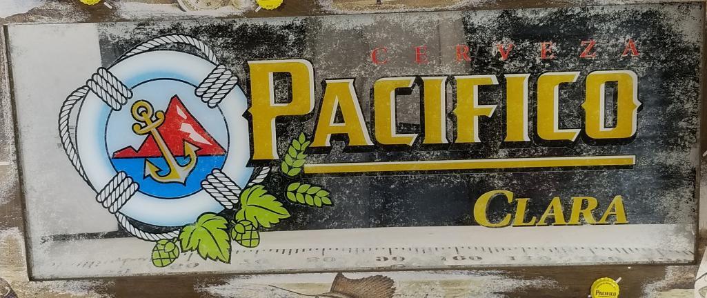 Pacifico Cerveza Clara Wooden Framed Bar Glass Artwork 16in Tall l4ft Wide