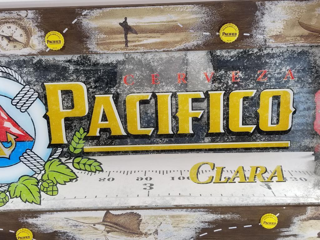 Pacifico Cerveza Clara Wooden Framed Bar Glass Artwork 16in Tall l4ft Wide