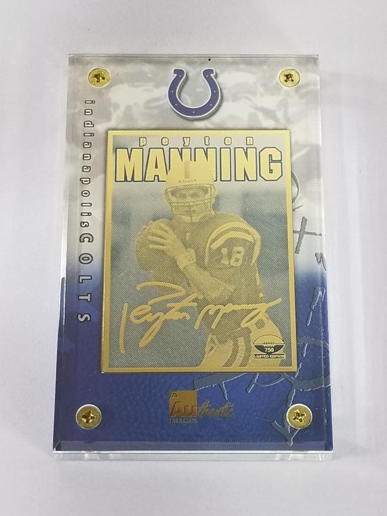 1998 NFL 24K Gold Metal Collectible Peyton Manning Rookie Card Limited Edition Number 59 of 750