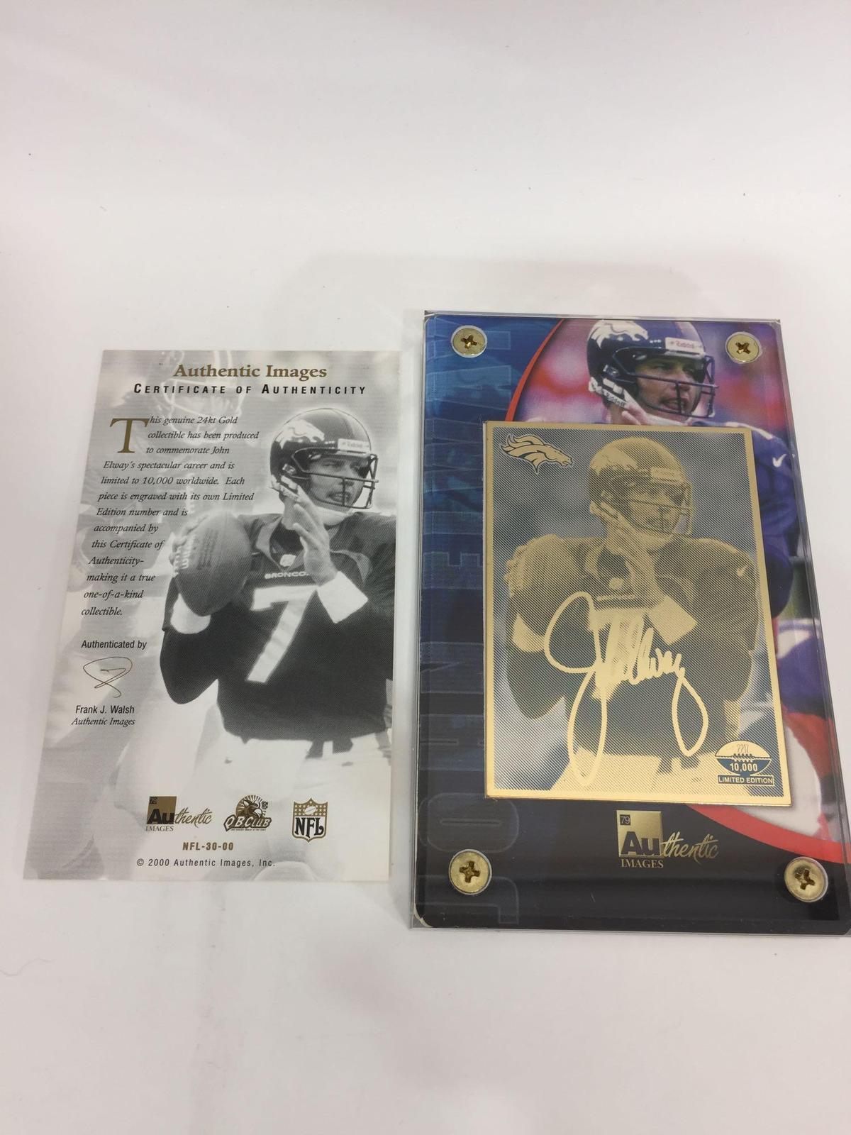 2000 NFL John Elway 2x SB and 2x MVP 24k Gold Metal Card Limited Edition #2217/10000 w/ COA