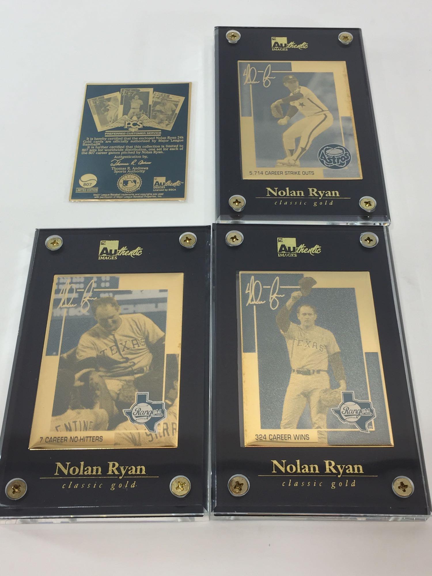 MLB Nolan Ryan 24k Gold 3-Card Set- Limited Edition Set # 631/807