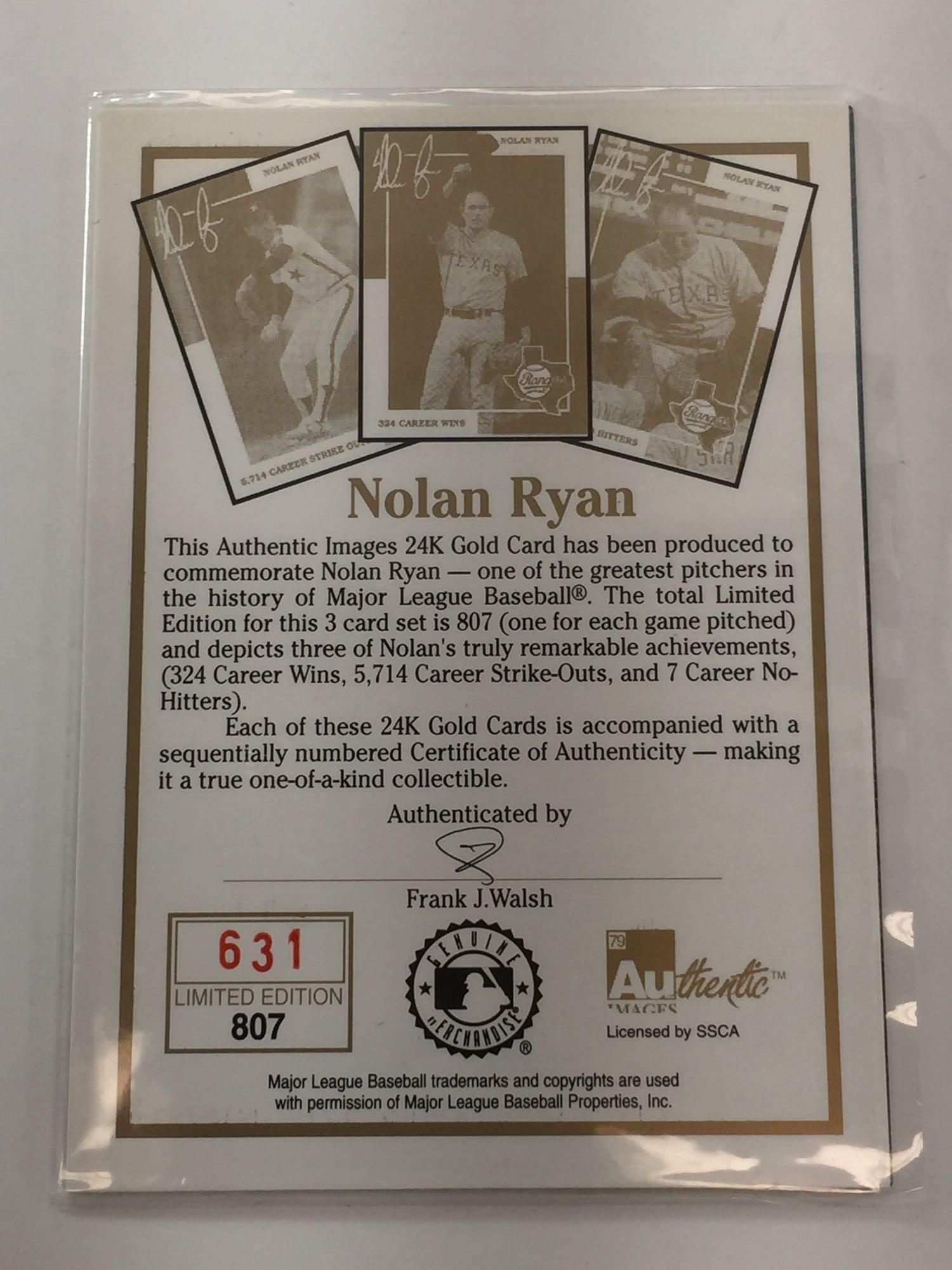 MLB Nolan Ryan 24k Gold 3-Card Set- Limited Edition Set # 631/807