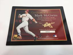 MLB Mark McGwire 62nd Home Run -24k Gold Signature Collectible STANDEE CERTS -- LE 9, 10, 62, 70