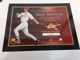 MLB Mark McGwire 62nd Home Run -24k Gold Signature Collectible STANDEE CERTS -- LE 9, 10, 62, 70