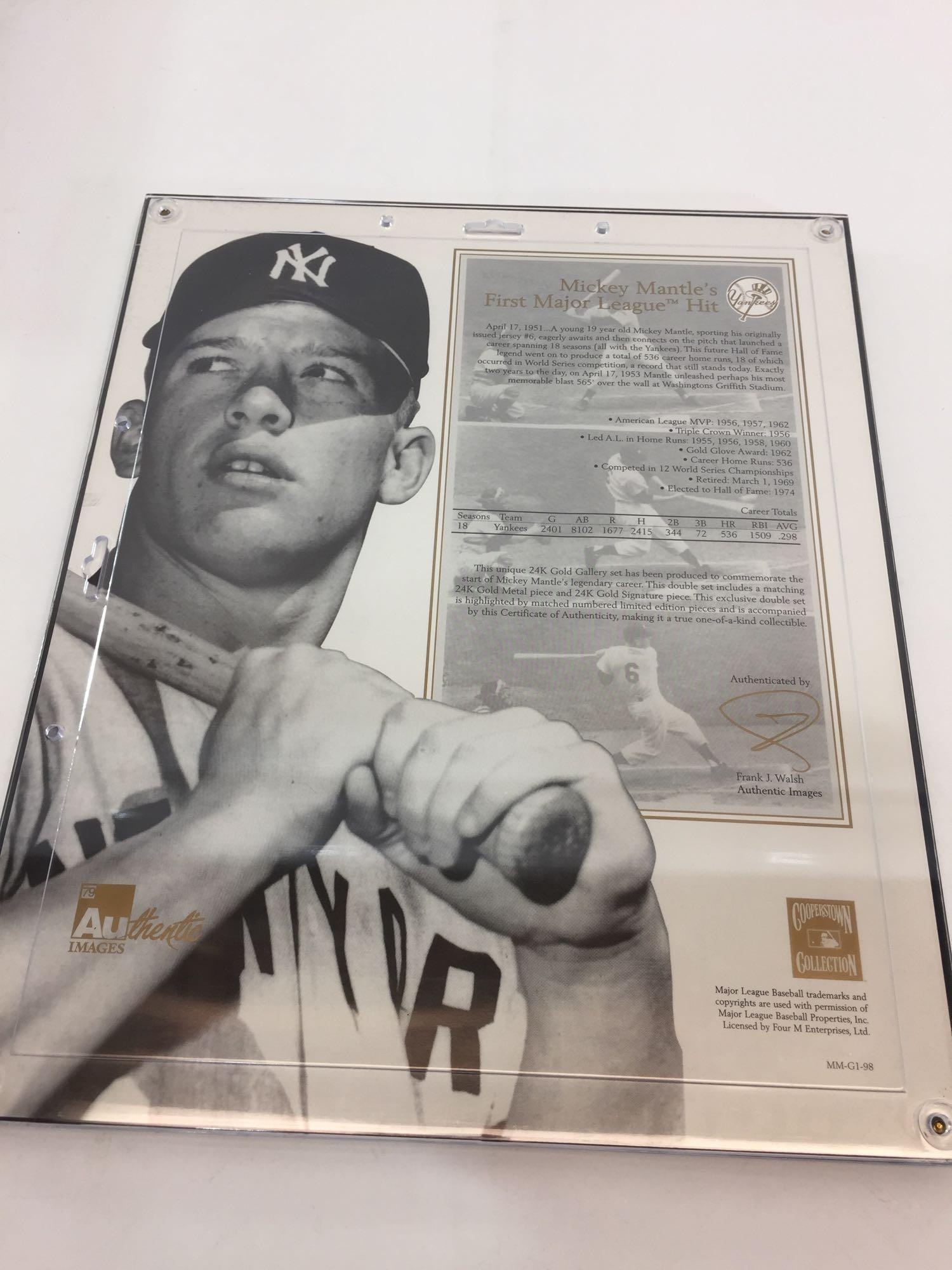 1998 MLB Mickey Mantle (1st Hit) MATCHING 24k Gold Metal & 24k Gold Signature Gallery Piece-LE #101