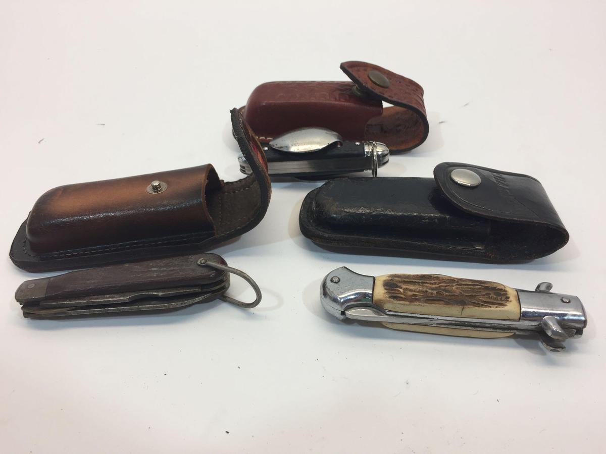 Lot of 3 Pocket Knives w/ Sheathes