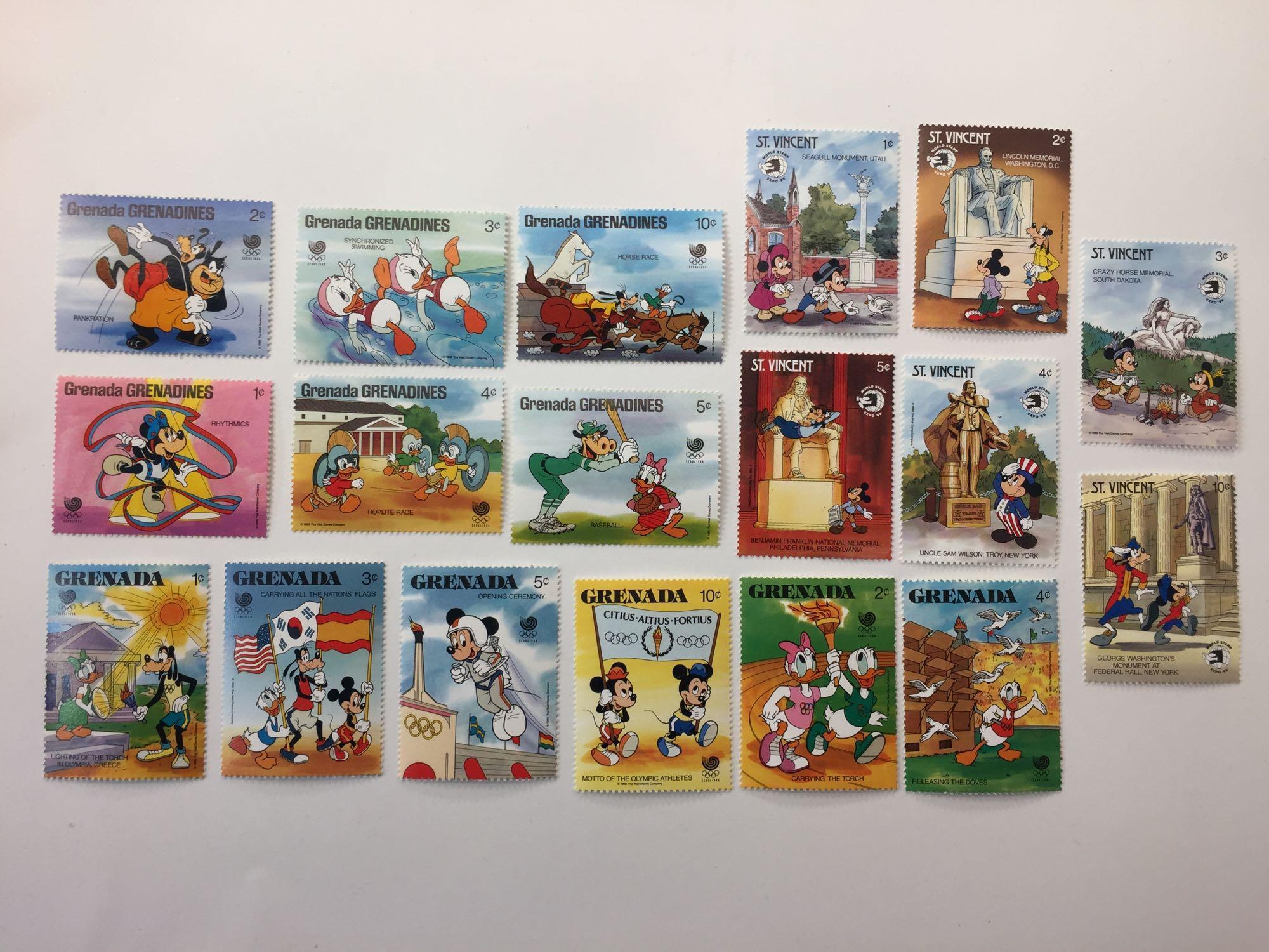 Collection of Foreign Disney Stamps 1986-1989