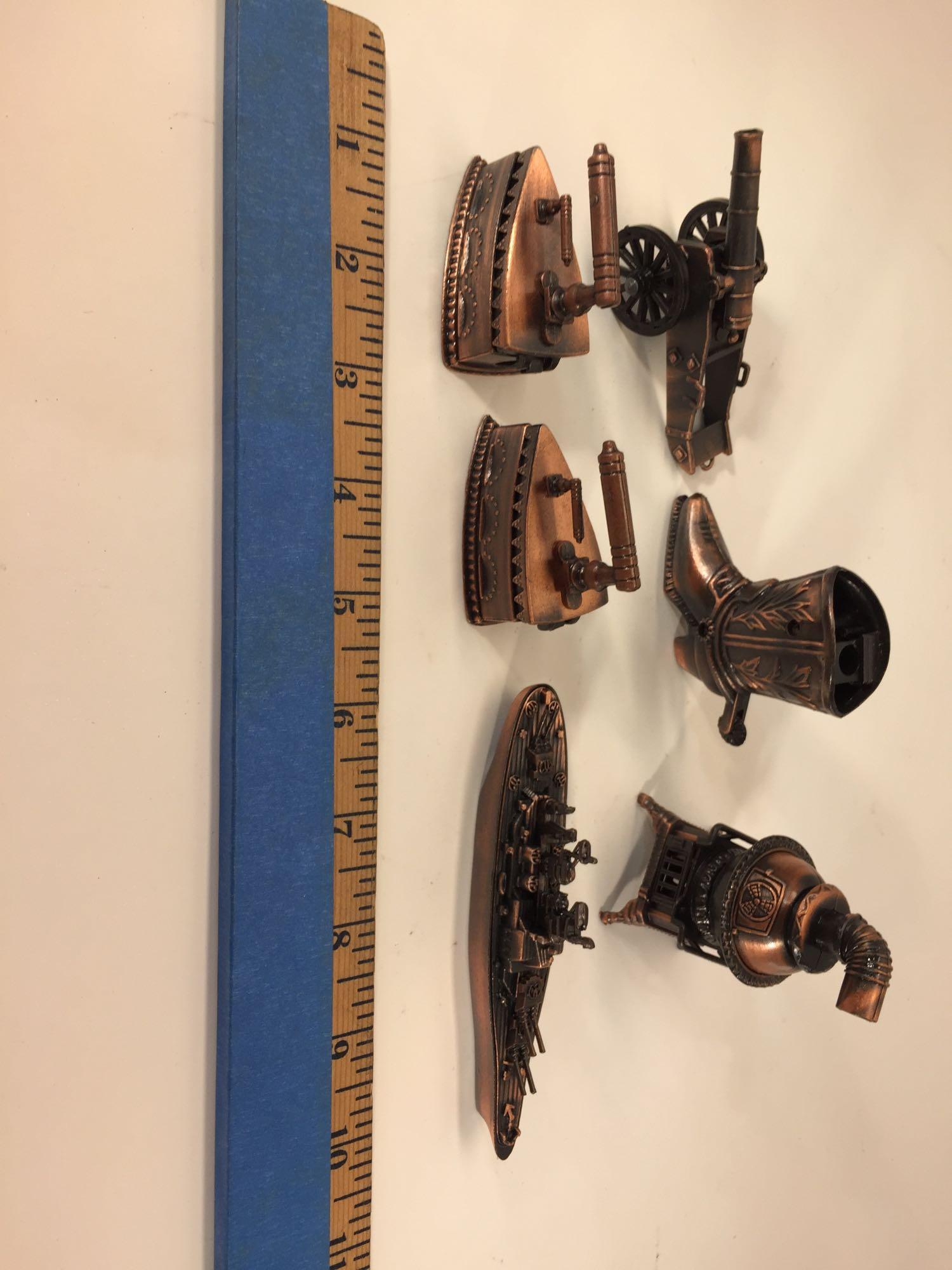 Matching set of six decorative metal pencil sharpeners