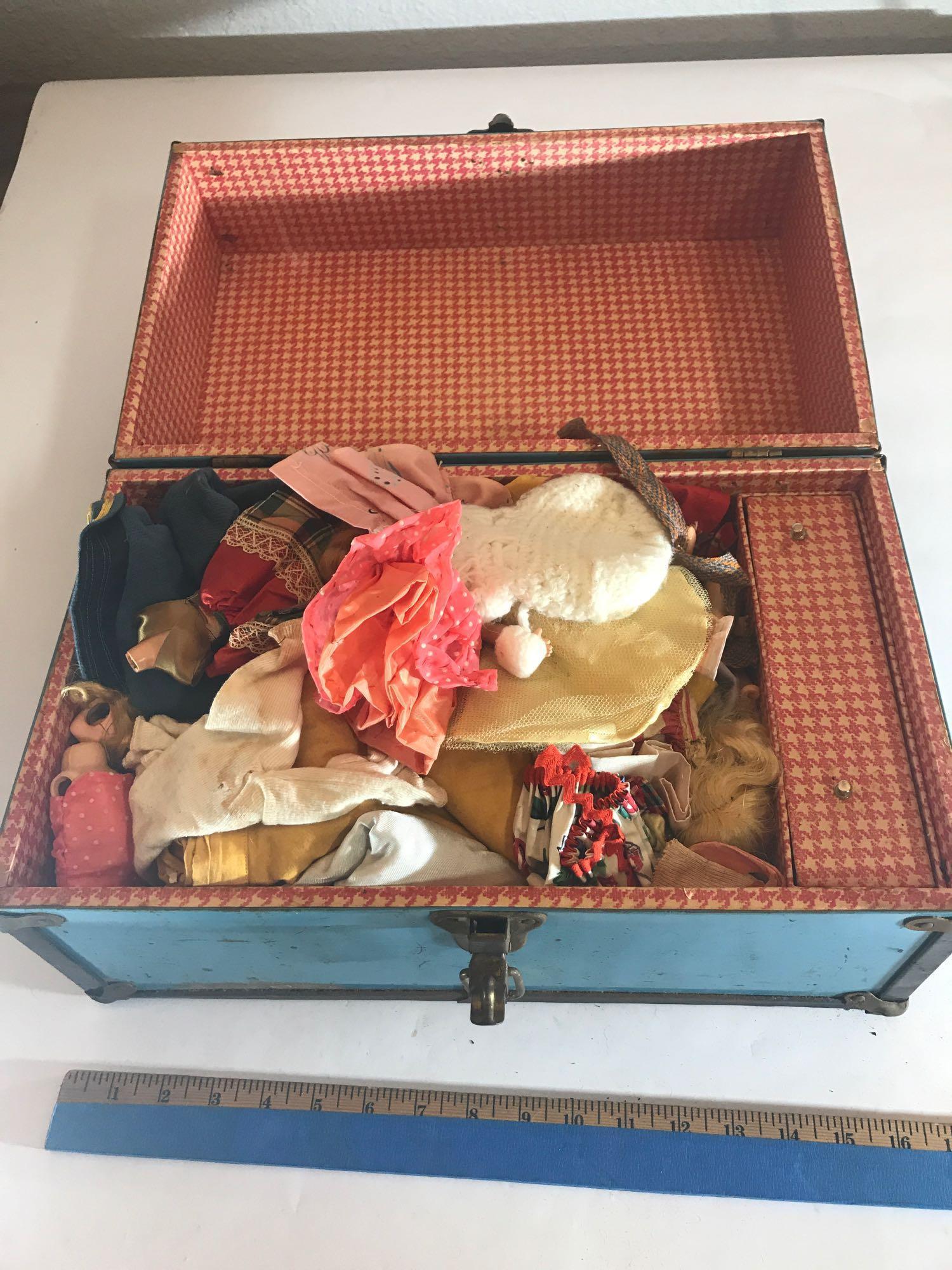 Doll Trunk Metal Full Of Doll Clothes