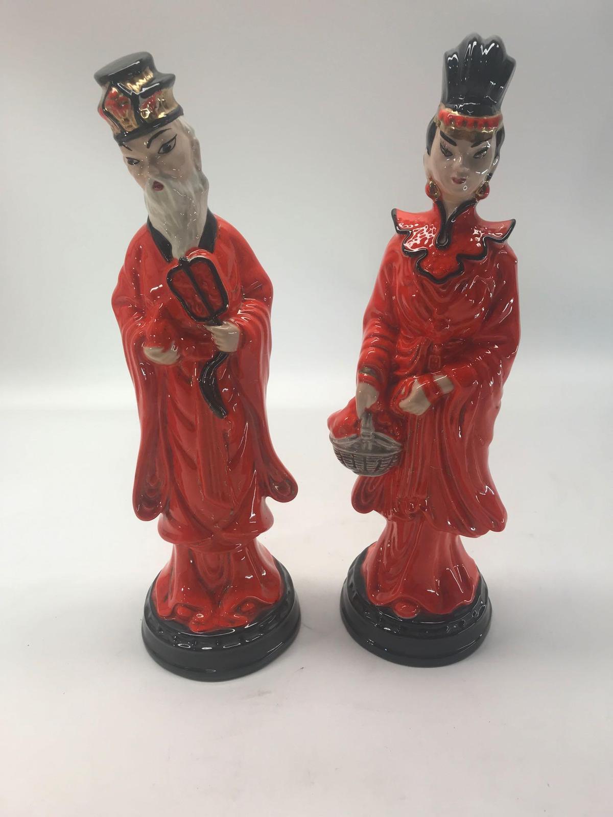 Asian Man and Women Porcelain Coated Statues 2 Units