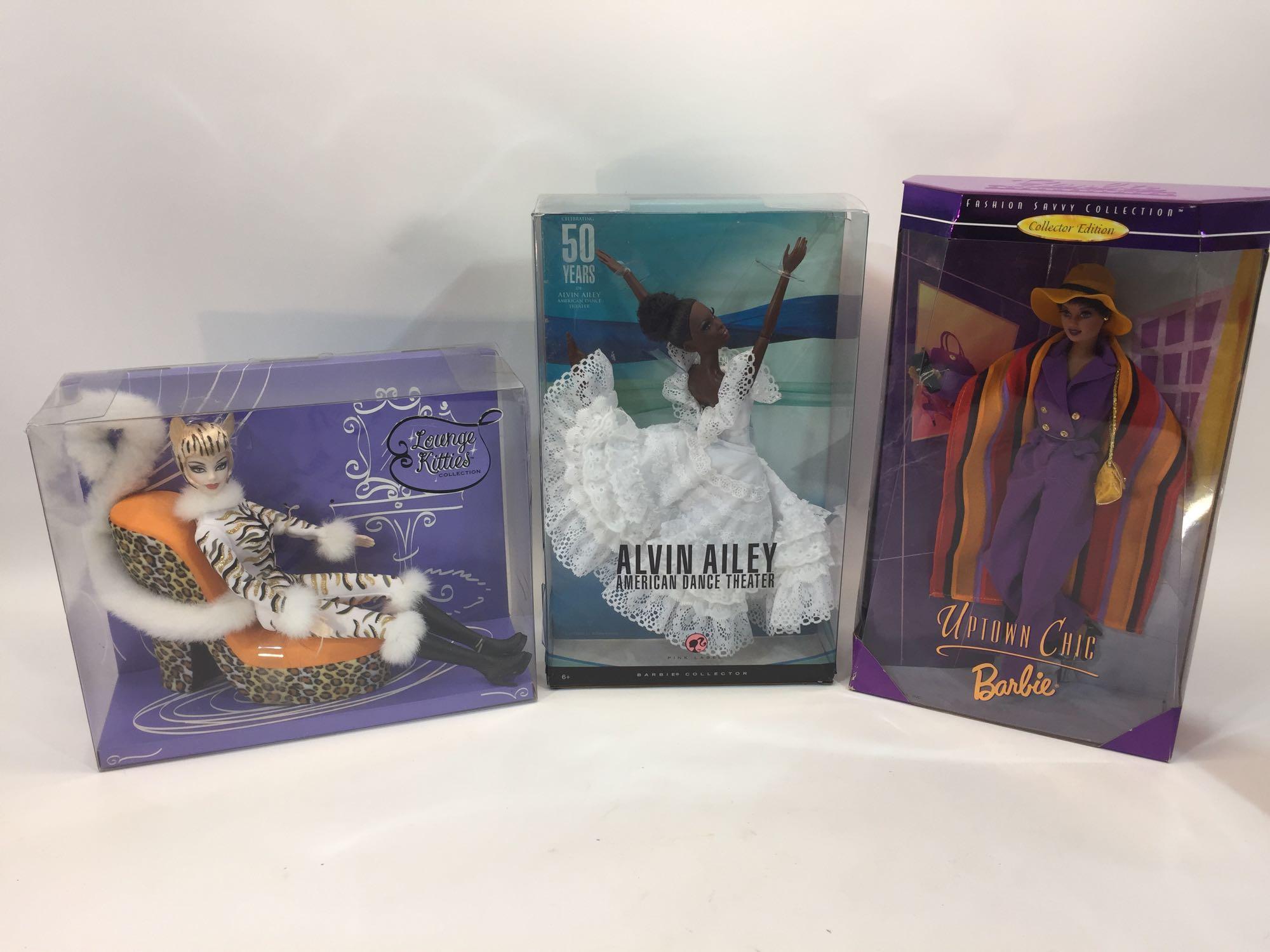 Lot of 3 Barbie Collectibles - Uptown Chic, Alvin Ailey American Dance Theater, Lounge Kitties