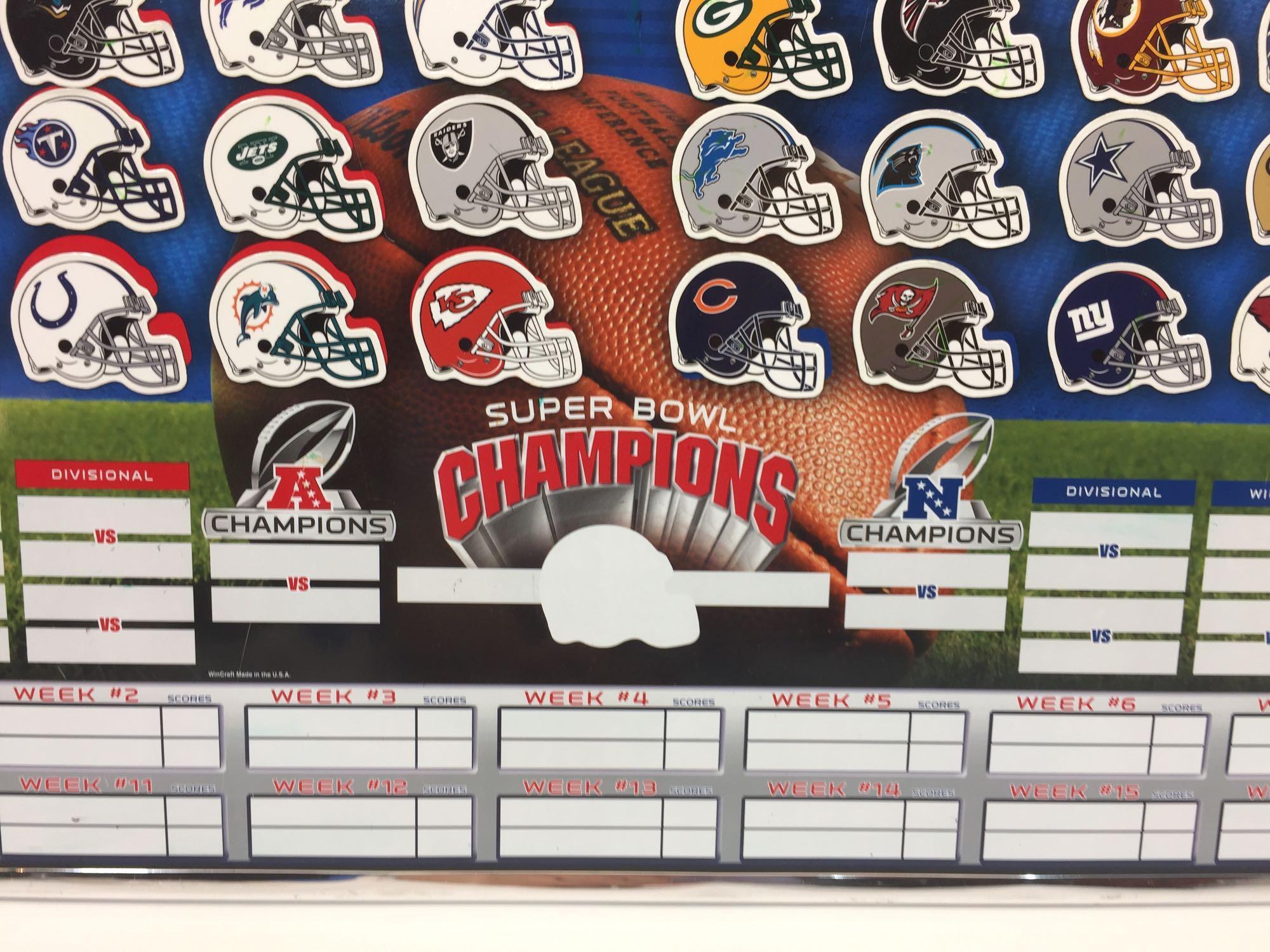 Framed NFL Whiteboard Win/Loss Tracker w/ Movable Team Magnets 32x17in