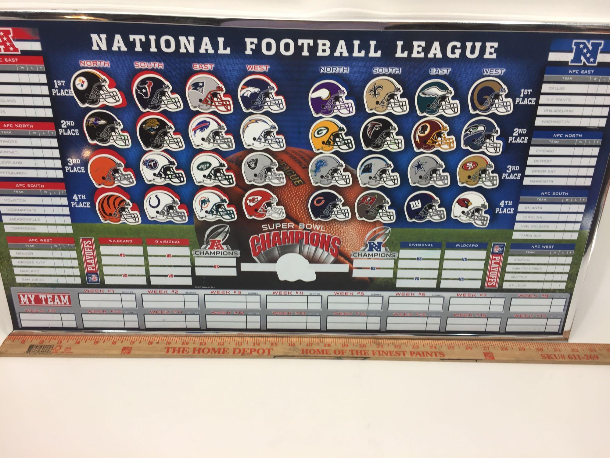 Framed NFL Whiteboard Win/Loss Tracker w/ Movable Team Magnets 32x17in