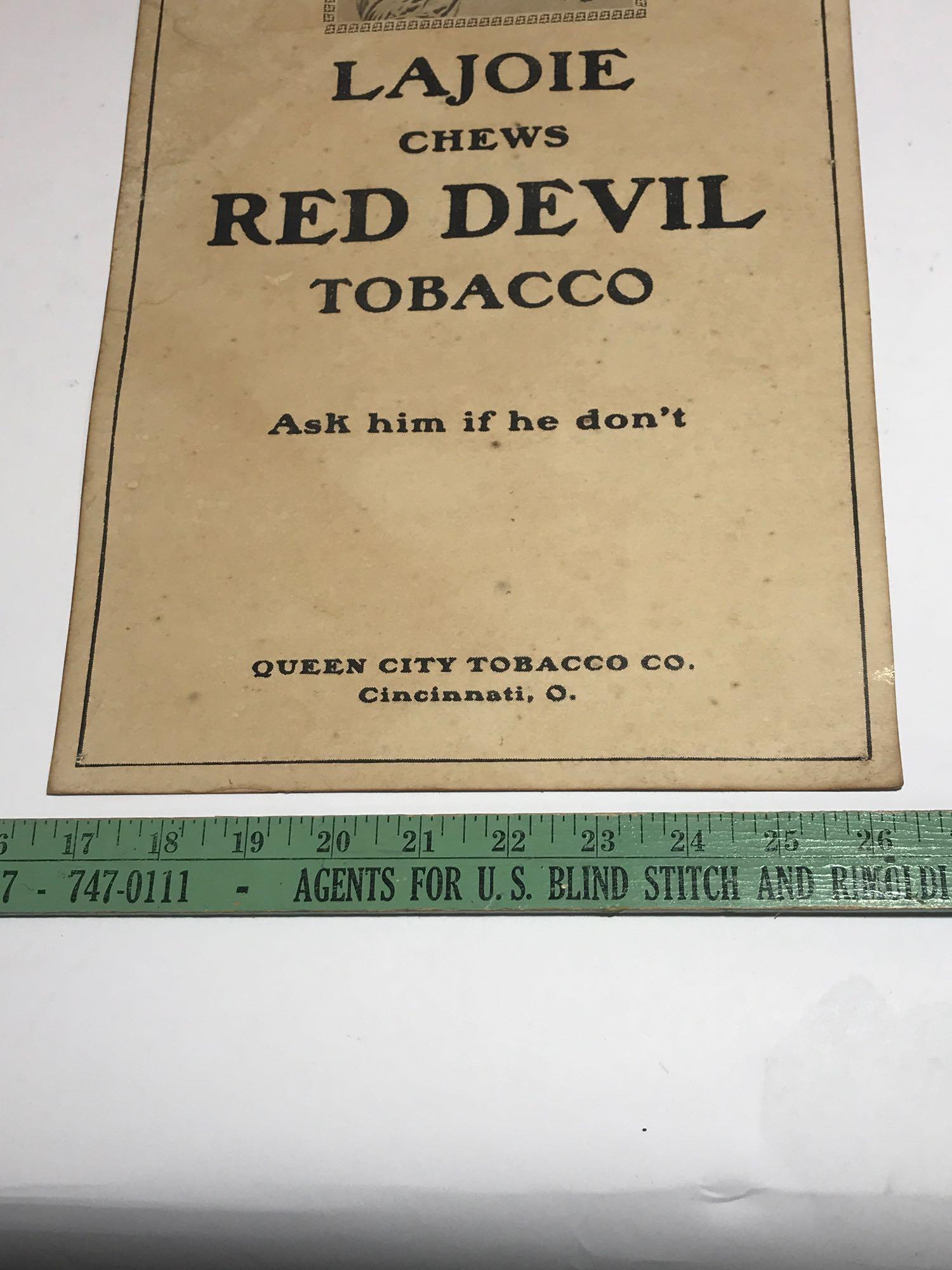 Napoleon Lajoie Red Devil Tobacco Cardboard Sign C.1905