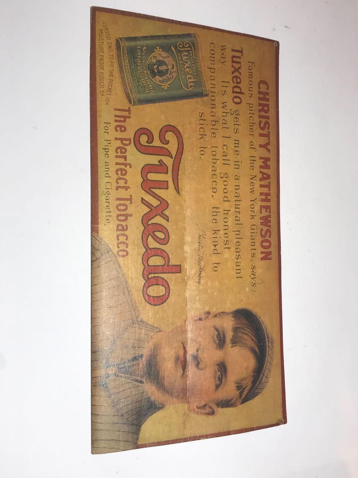 Christy Mathewson Tuxedo Tobacco Advertising Cardboard Sign C.1910