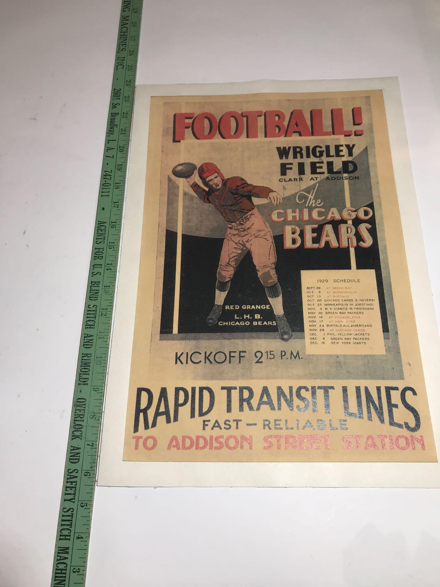 Chicago Bears 1929 Schedule Wrigley Field Advertising